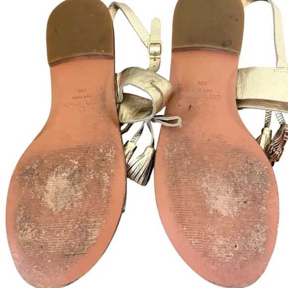 Kate Spade Gold Leather Flat Sandals with Tassel Bow Detail - Picture 2 of 2